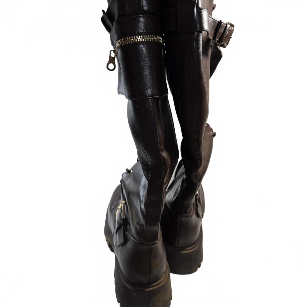 Dream Pairs Black Lace-Up Combat Moto Boots with Side Pocket - Picture 9 of 16